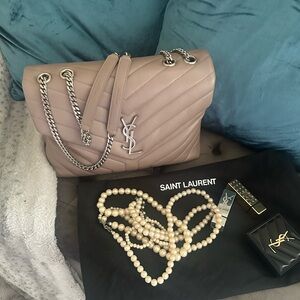 Saint Laurent (Original) Lou Lou Taupe Quilted Shoulder Bag